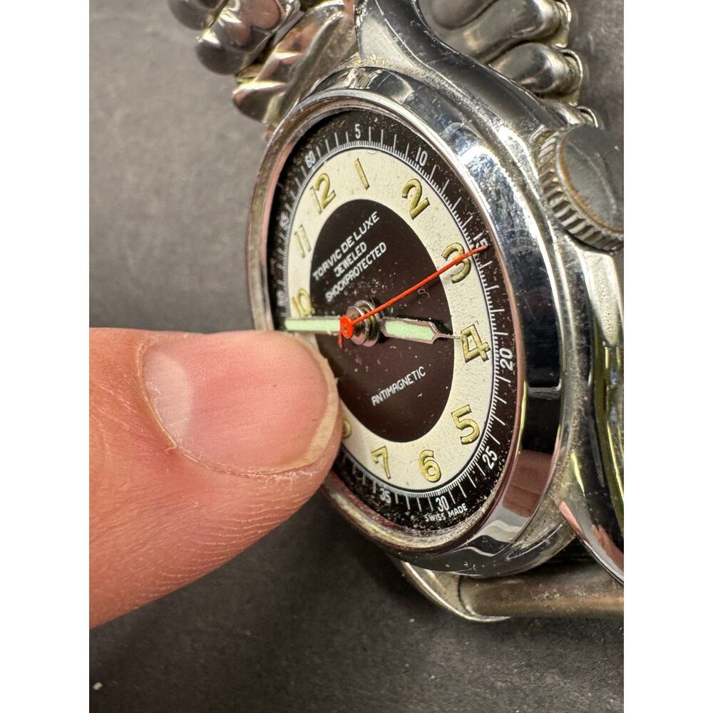 Vtg Torvic De Luxe Jeweled Shock Protected Watch Silver Tone 32mm Stretch Band - Picture 3 of 10